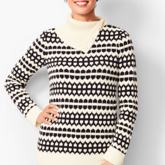 TALBOTS black & cream graphic high neck sweater - Picture 1 of 8